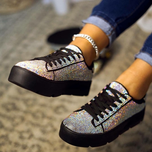 𝙇𝙖𝙨𝙩 𝙎𝙞𝙯 6 💎🎥Diamante Embellished Platfrm - Picture 12 of 14